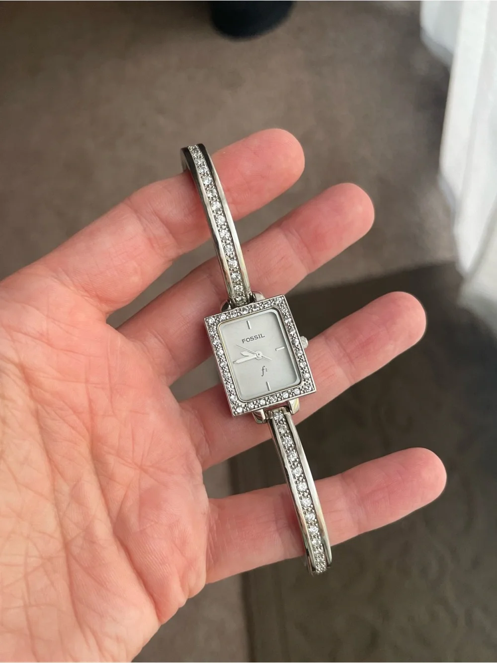 Women’s Fossil F2 Bling Rhinestone Bangle Bracelet Watch - RARE Elegant